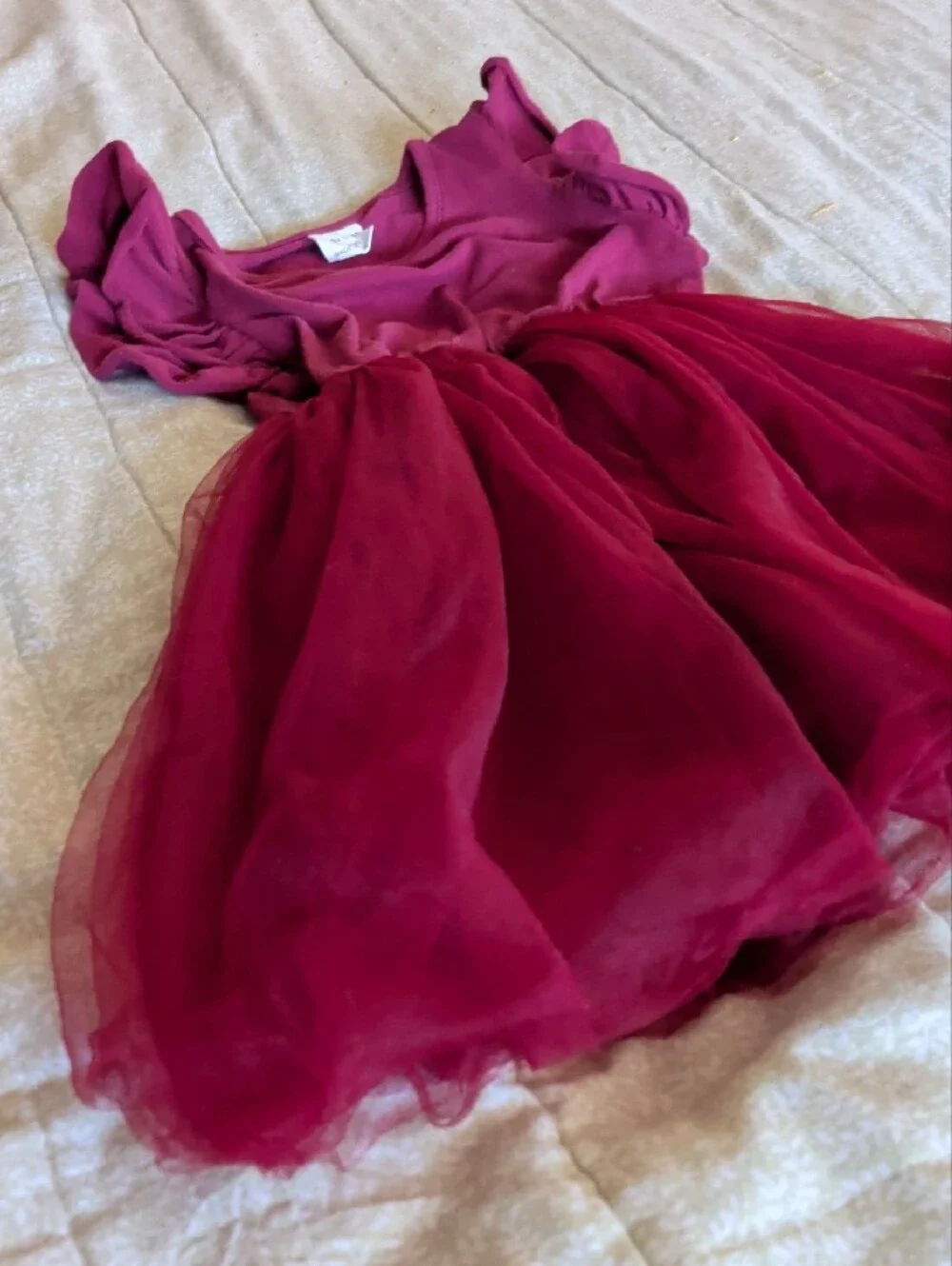 Girls’ Wine Tulle Party Dress with Flutter Sleeves